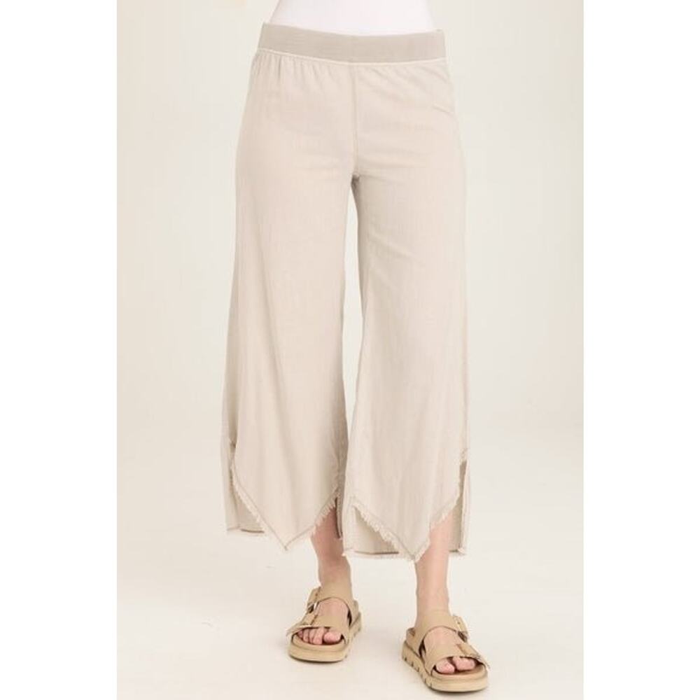 XCVI Wearables Ripple Wide Leg Pants Small Cream Tan Linen Blend